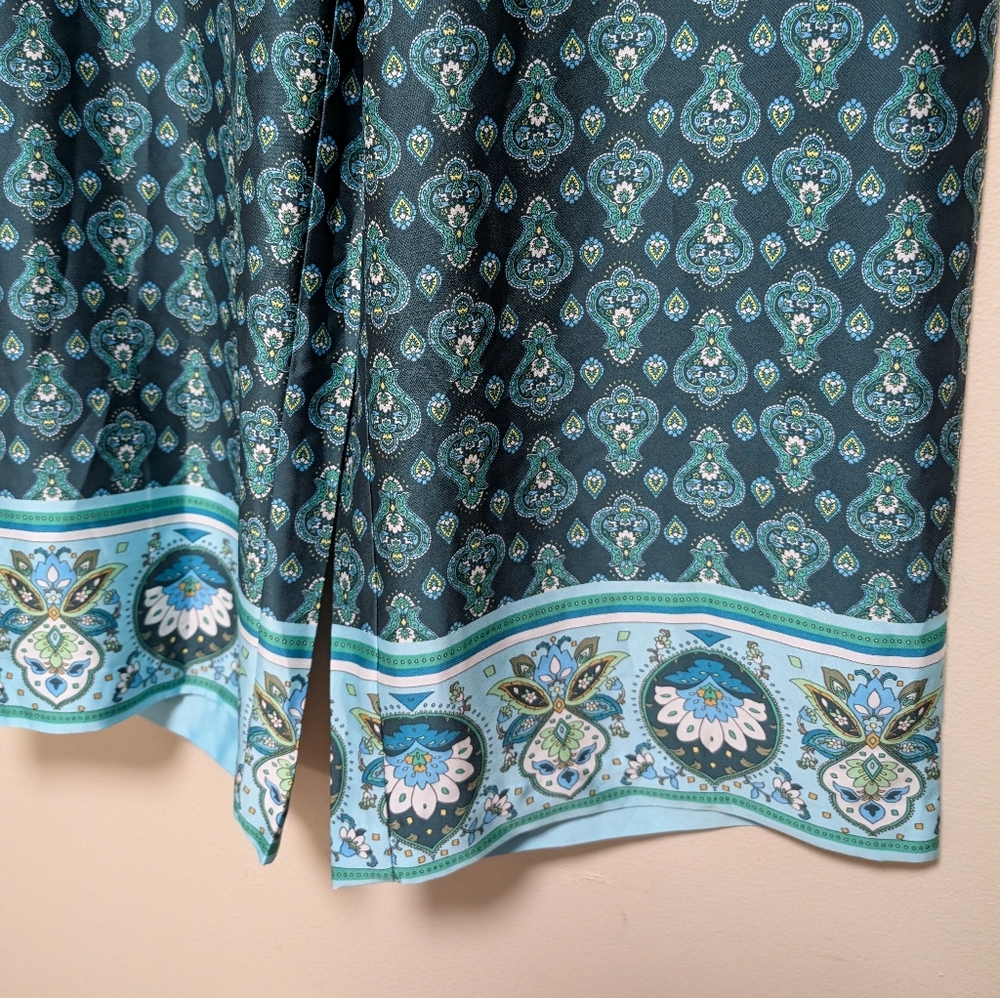 LOFT Paisley Print Midi Skirt Blue Green Elastic Waist Size S - Picture 7 of 10